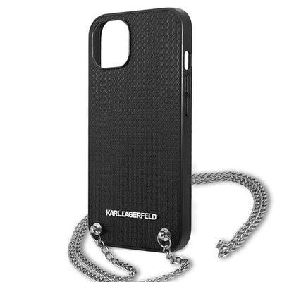 Karl Lagerfeld Leather Textured and Chain Case for iPhone 13 / 14 / 15 6.1" - Black