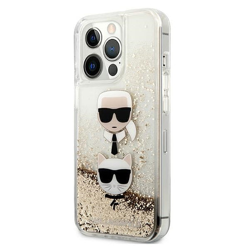 Karl Lagerfeld Liquid Glitter Karl&Choupette Head Case for iPhone 13 Pro Max 6.7" - Gold
