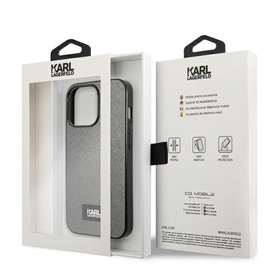 Karl Lagerfeld Saffiano Plaque Case for iPhone 13 Pro Max 6.7" - Silver