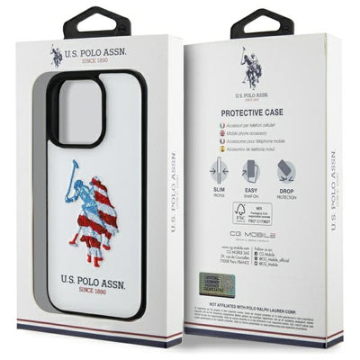 US Polo USHCP15XPUSH iPhone 15 Pro Max 6.7" white/white Leather Big DH American Flag — U.S. Polo Assn.