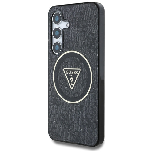 Guess 4G Glitter Triangle Buttons MagSafe Case for Samsung Galaxy S25 Plus Black