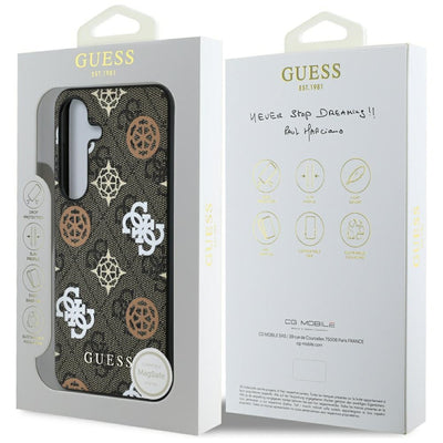 Guess 4G Printed Colored Peony Pattern MagSafe case for Samsung Galaxy S25 brown