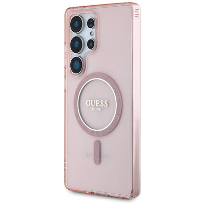 Guess Glitter Circle Classic Logo MagSafe case for Samsung Galaxy S25 Ultra - pink