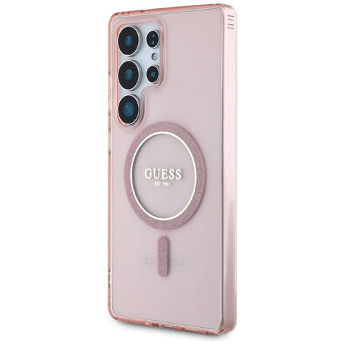 Guess Glitter Circle Classic Logo MagSafe case for Samsung Galaxy S25 Ultra - pink