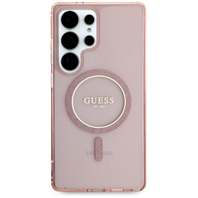 Guess Glitter Circle Classic Logo MagSafe case for Samsung Galaxy S25 Ultra - pink