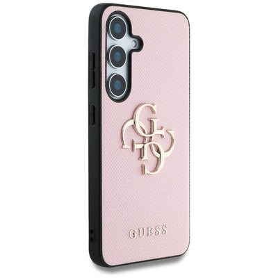 Guess Grained Big 4G Logo Small Classic Logo case for Samsung Galaxy S25 Plus pink