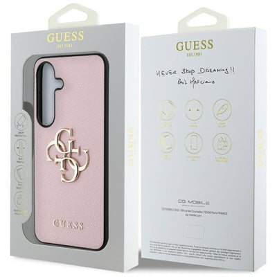 Guess Grained Big 4G Logo Small Classic Logo case for Samsung Galaxy S25 Plus pink