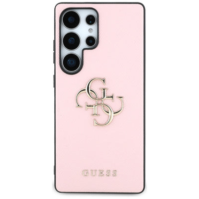 Guess Grained Big 4G Logo Small Classic Logo case for Samsung Galaxy S25 Ultra - pink