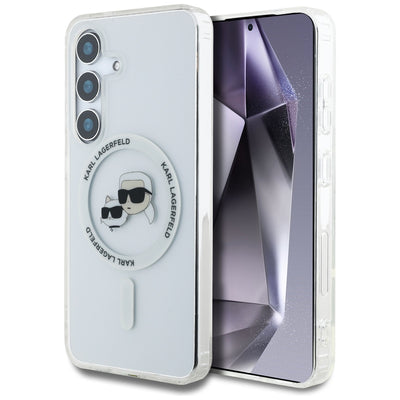 Case Karl Lagerfeld Button Karl & Choupette Heads Printed Logo MagSafe Samsung Galaxy S25 white