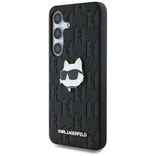 Karl Lagerfeld Leather Monogram Pin Logo Choupette Head Samsung Galaxy S25 Case Black
