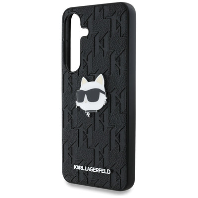 Karl Lagerfeld Leather Monogram Pin Logo Choupette Head Samsung Galaxy S25 Case Black