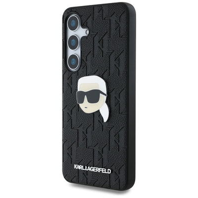 Karl Lagerfeld Leather Monogram Pin Logo Karl Head Samsung Galaxy S25 Case Black