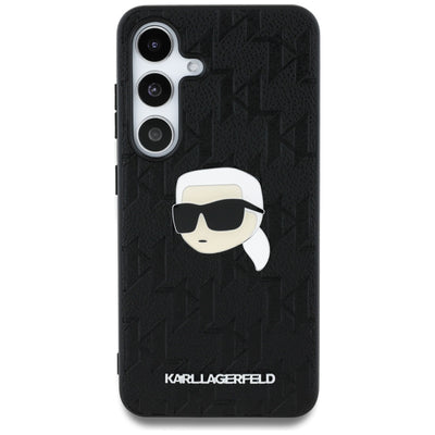 Karl Lagerfeld Leather Monogram Pin Logo Karl Head Samsung Galaxy S25 Case Black