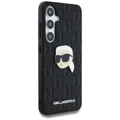 Karl Lagerfeld Leather Monogram Pin Logo Karl Head Samsung Galaxy S25 Case Black
