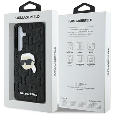 Karl Lagerfeld Leather Monogram Pin Logo Karl Head Samsung Galaxy S25 Case Black