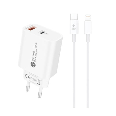 A6MaxL 20W USB-A USB-C Wall Charger with 1m USB-C - Lightning Cable - White — Hurtel