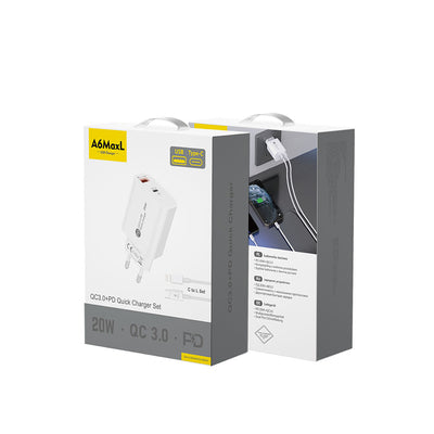 A6MaxL 20W USB-A USB-C Wall Charger with 1m USB-C - Lightning Cable - White — Hurtel