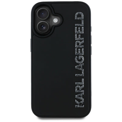 Karl Lagerfeld HC 3D Rubber Elongated Glitter iPhone 16 Case - Black