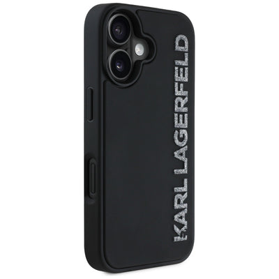 Karl Lagerfeld HC 3D Rubber Elongated Glitter iPhone 16 Case - Black