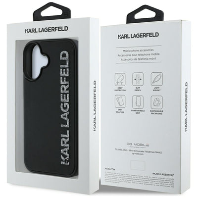 Karl Lagerfeld HC 3D Rubber Elongated Glitter iPhone 16 Case - Black