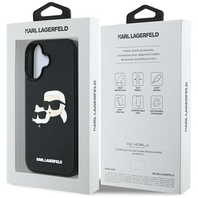 Karl Lagerfeld HC 3D Rubber Double Heads iPhone 16 Case - Black