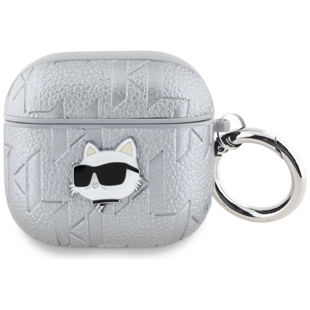 Karl Lagerfeld Monogram Choupette Head case for AirPods 4 - silver