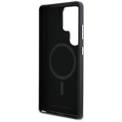 Karl Lagerfeld Saffiano Full Wrapped Elongated Metal Logo MagSafe Case for Samsung Galaxy S25 Ultra - Black