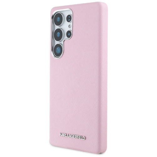 Karl Lagerfeld Saffiano Full Wrapped Elongated Metal Logo MagSafe Case for Samsung Galaxy S25 Ultra - Pink