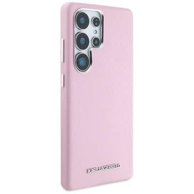 Karl Lagerfeld Saffiano Full Wrapped Elongated Metal Logo MagSafe Case for Samsung Galaxy S25 Ultra - Pink