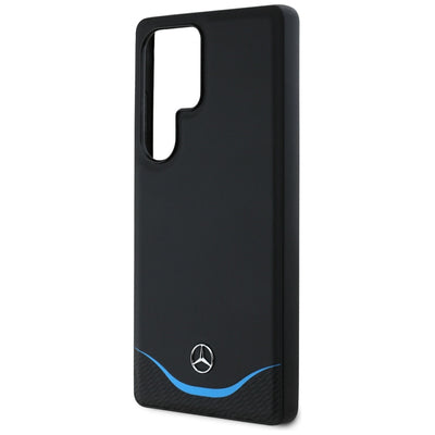 Mercedes Leather Contrasted Blue Horizontal Curve MagSafe Case for Samsung Galaxy S25 Ultra - Black