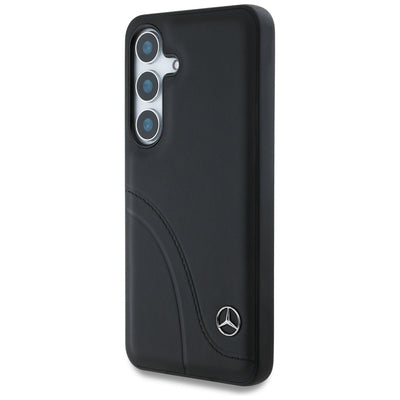 Mercedes Leather Curved Stitches Case for Samsung Galaxy S25 - Black