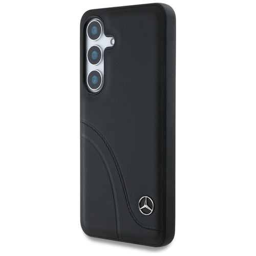 Mercedes Leather Curved Stitches Case for Samsung Galaxy S25 - Black