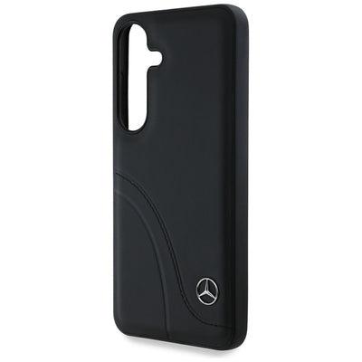 Mercedes Leather Curved Stitches Case for Samsung Galaxy S25 - Black