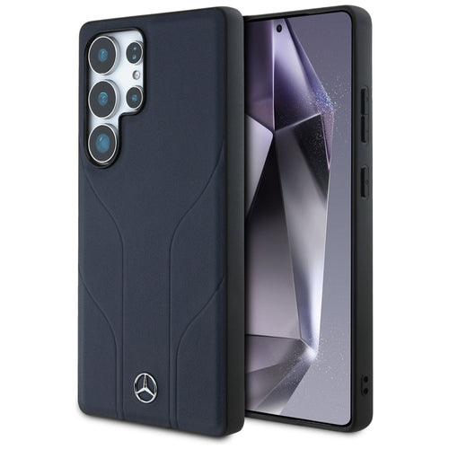 Mercedes Leather Debossed Lines MagSafe Case for Samsung Galaxy S25 Ultra - Blue