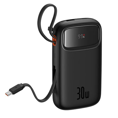 Baseus QPow 2 20000mAh 30W Power Bank with 2 Built-in USB-C Cables - Black