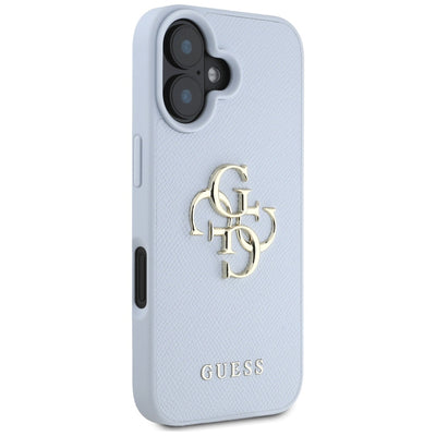 Guess Grained Big 4G Logo Small Classic Logo case for iPhone 16 - blue