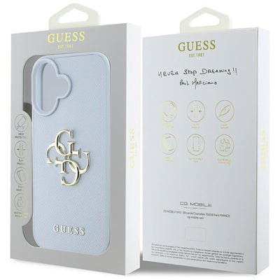 Guess Grained Big 4G Logo Small Classic Logo case for iPhone 16 - blue