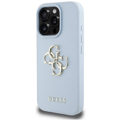 Guess Grained Big 4G Logo Small Classic Logo case for iPhone 16 Pro Max - blue