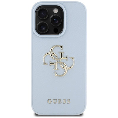Guess Grained Big 4G Logo Small Classic Logo case for iPhone 16 Pro Max - blue