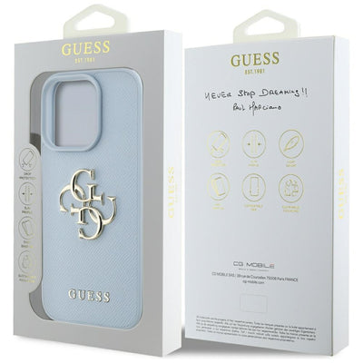 Guess Grained Big 4G Logo Small Classic Logo case for iPhone 16 Pro Max - blue