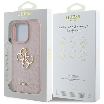 Guess Grained Big 4G Logo Small Classic Logo Case for iPhone 16 Pro - Pink
