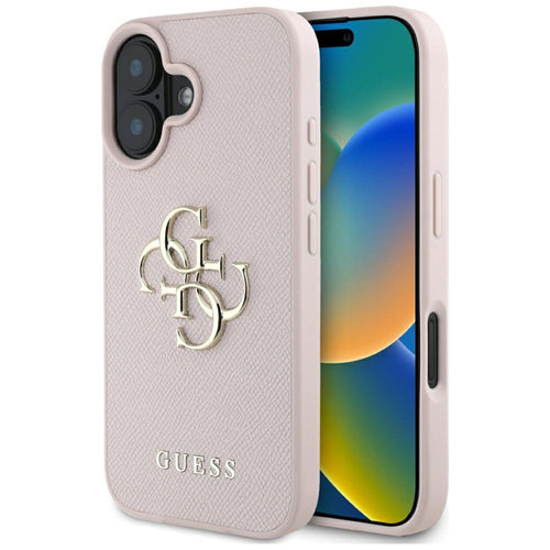 Guess Grained Big 4G Logo Small Classic Logo case for iPhone 16 - pink