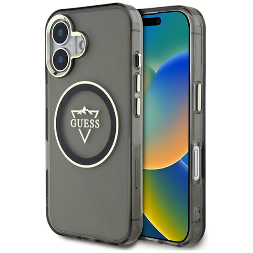 Guess IML Metal Mountain Logo MagSafe case for iPhone 16 - black