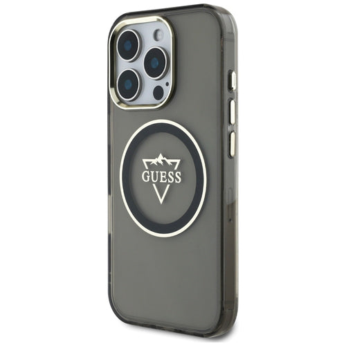 Guess IML Metal Mountain Logo MagSafe iPhone 16 Pro Max Case - Black