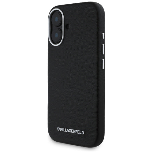 Karl Lagerfeld Saffiano Full Wrapped Elongated Metal Logo MagSafe Case for iPhone 16 - Black