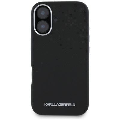 Karl Lagerfeld Saffiano Full Wrapped Elongated Metal Logo MagSafe Case for iPhone 16 - Black