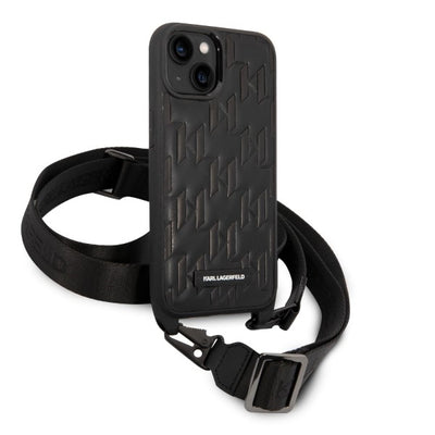 Karl Lagerfeld Monogram Plaque Logo Strap Case for iPhone 14 / 15 / 13 6.1" - Black