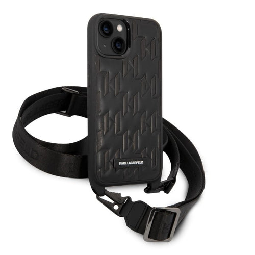 Karl Lagerfeld Monogram Plaque Logo Strap Case for iPhone 14 / 15 / 13 6.1" - Black