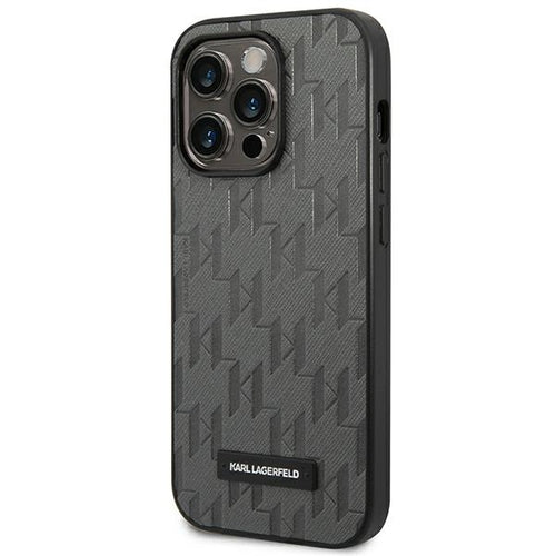 Karl Lagerfeld Saffiano Mono Metal Logo iPhone 14 Pro Max 6.7" Case - Gray