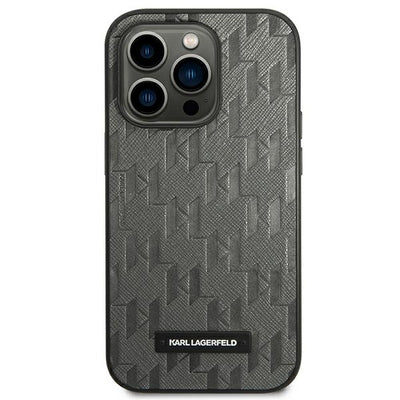 Karl Lagerfeld Saffiano Mono Metal Logo iPhone 14 Pro Max 6.7" Case - Gray
